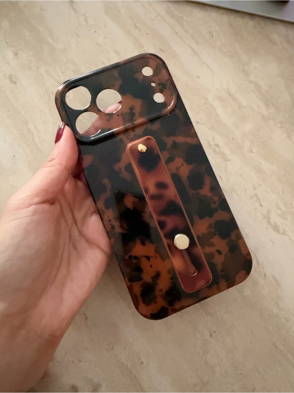 Tortoiseshell Grip Phone Case with Strap iPhone 17 pro max, 18 pro max